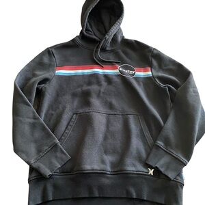 Hurley Boys Juniors Black Hoodie with Red‎ and Blue Stripes Size S